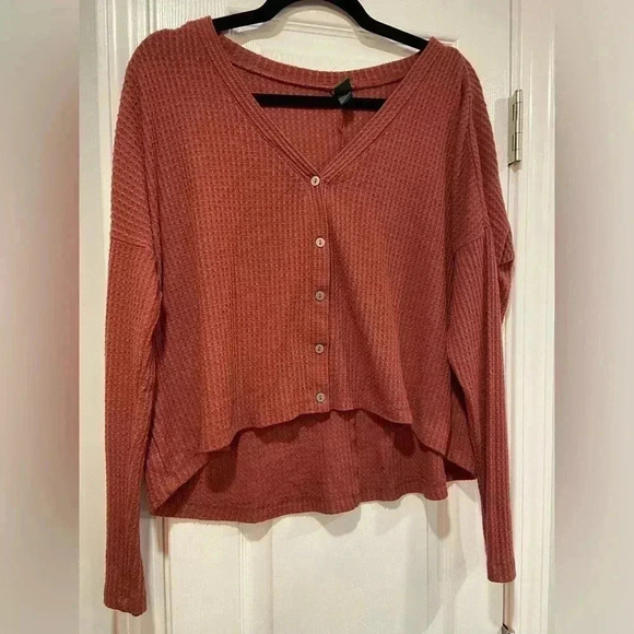 Wild Fable Mauve Pink Button Front Waffle Knit Thermal Cropped Cardigan Size XS - Picture 1 of 10